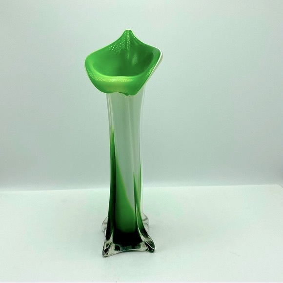 Murano Style Hand Blown Calla Lily Art Glass Vase